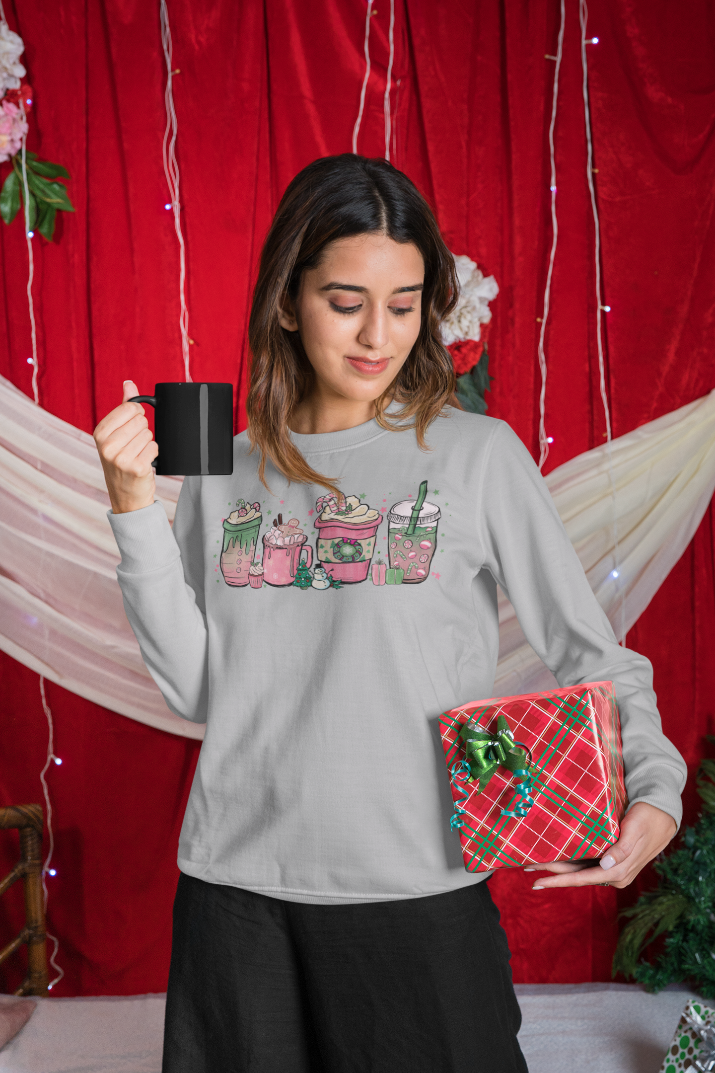 Pink Christmas Coffee / Hot Chocolate Sweater