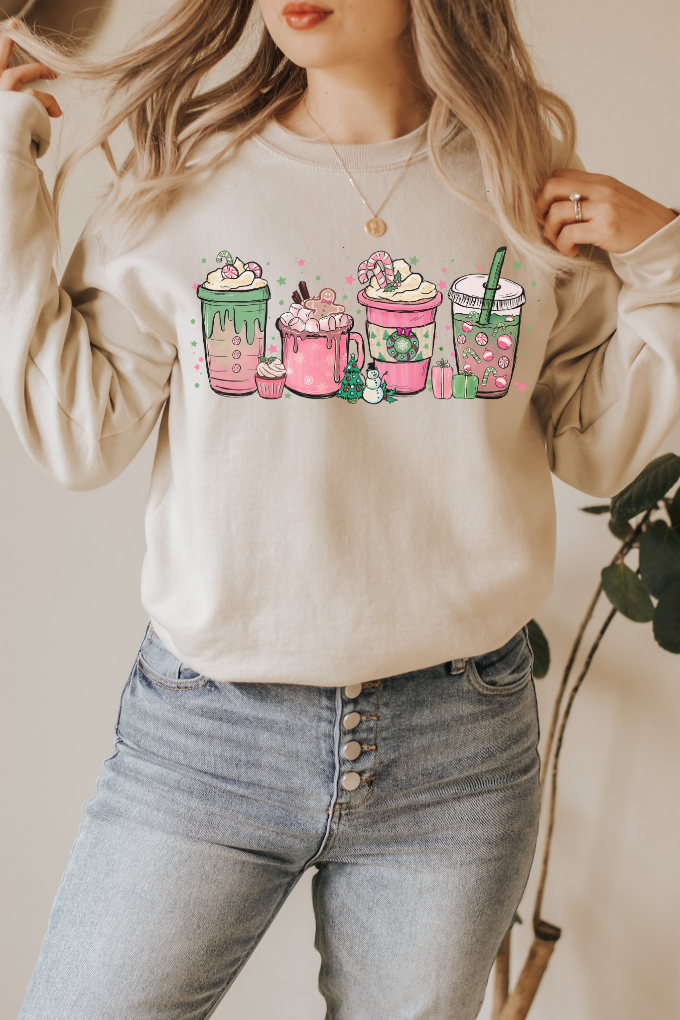 Pink Christmas Coffee / Hot Chocolate Sweater