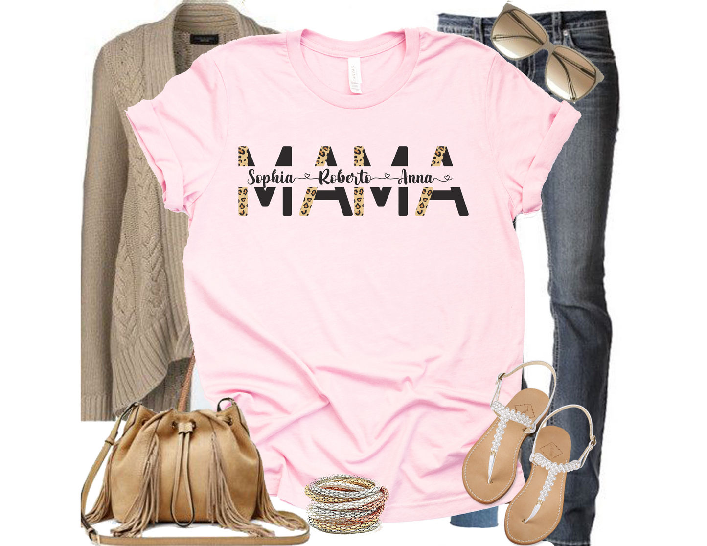 MAMA LEOPARD T-shirt met de namen van jouw eigen kinderen