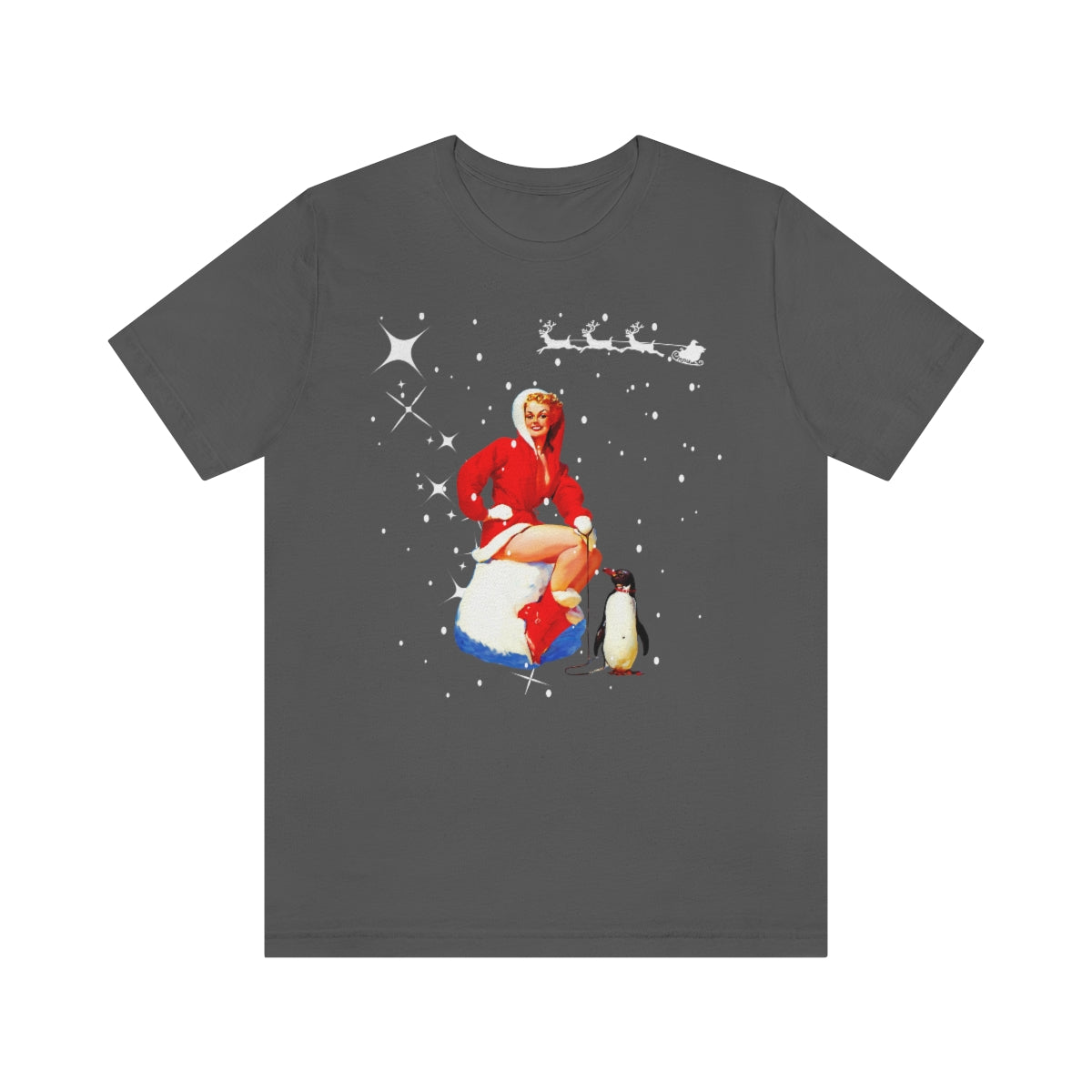 RETRO KERST T'SHIRT GIRL MET PINGUIN