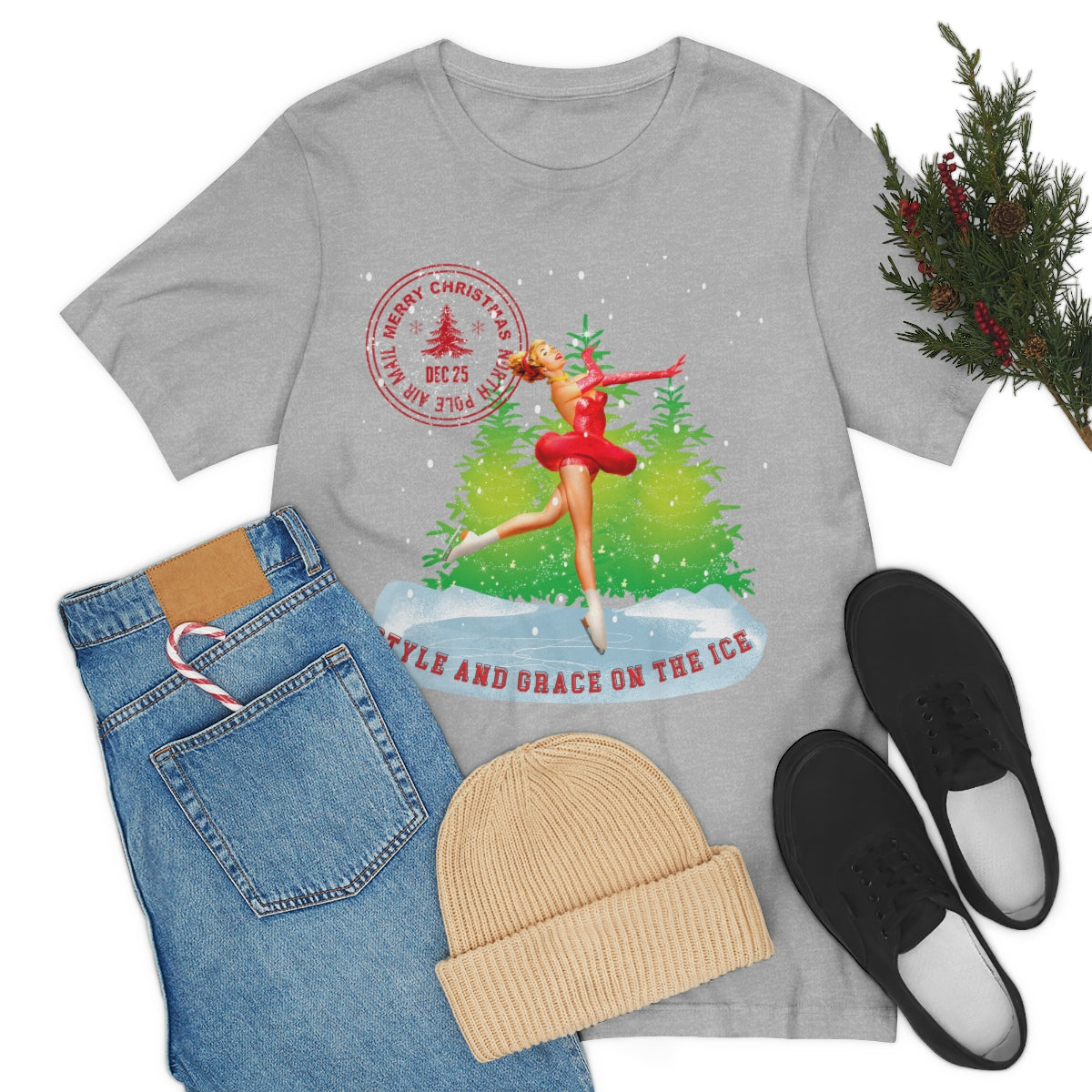 RETRO KERST T'SHIRT STYLE AND GRACE ON THE ICE